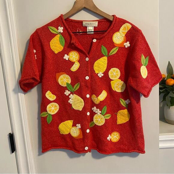 Vintage Y2K Susan Bristol Lemon Fruit Cotton Sweater Large - Picture 11 of 15